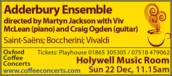 Coffee Concerts: Adderbury Ensemble directed by Martyn Jackson, Holywell Music Room, Sunday 22nd December