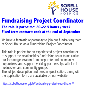 Sobell House wants a Fundraising Project Coordinator