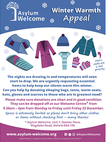 Asylum Welcome seek Winter Warmth Appeal