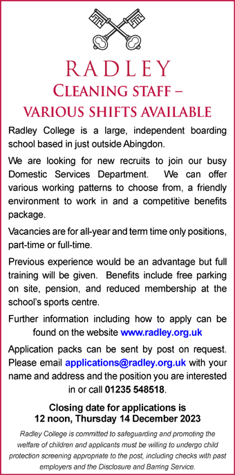 Radley College seek Cleaning Staff