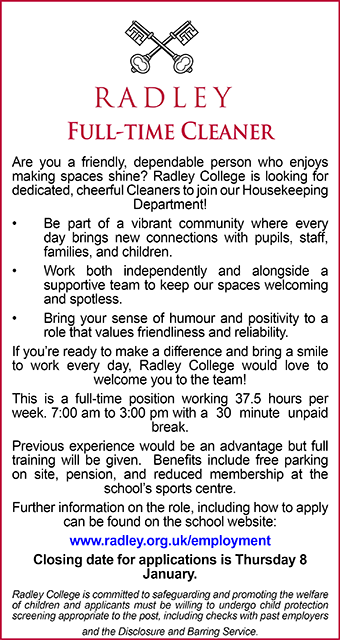 Radley College seeks a Full-time Cleaner Radley College seeks a Full-time Cleaner