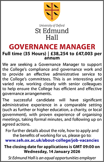 St Edmund Hall seek a Governance Manager