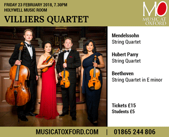 Music at Oxford presents the Villiers Quartet, Friday 23rd February at the Holywell Music Room