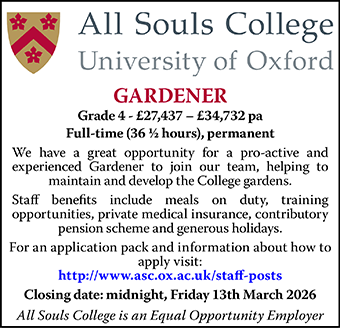 All Souls College seek Gardener
