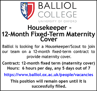 Balliol College seek Housekeeper (12?Month Fixed?Term Maternity Cover)