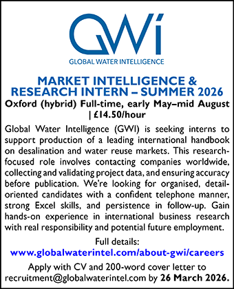 Global Water INtelligence seeks Market Intelligence & Research Intern