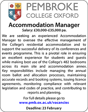 Pembroke College seeks Accommodation Manager