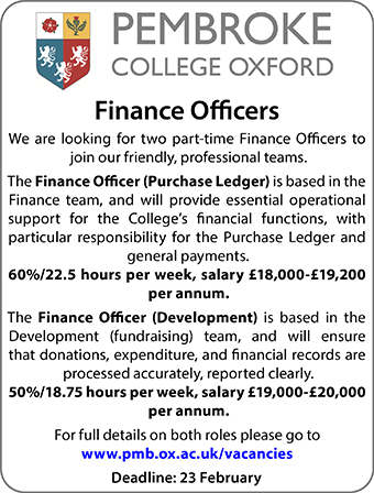 Pembroke College seeks Finance Officers (part-time)