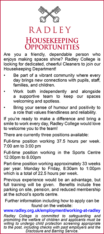 Radley College seeks Housekeeping Opportunities