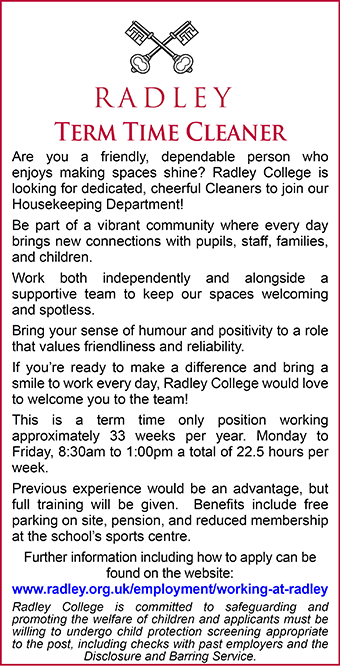 Radley College seeks Term Time Cleaner