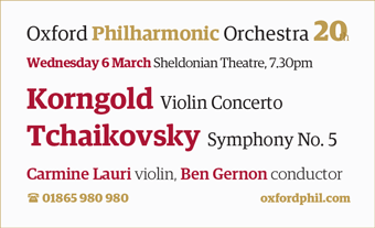 Oxford Philharmonic play Korngold and Tchaikovsky, Sheldonian Theatre, 21st February 2019
