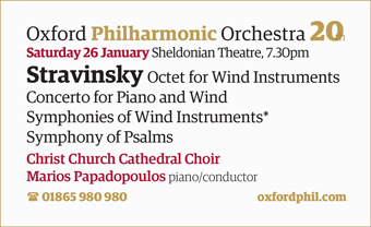 Oxford Philharmonic Orchestra - Stravinsky, Sat 26th January, Sheldonian Theatre, 7.30pm