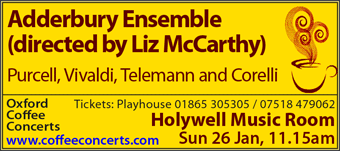 Coffee Concerts: Adderbury Ensemble (directed by Liz McCarthy), Holywell Music Room, Sunday 26th January