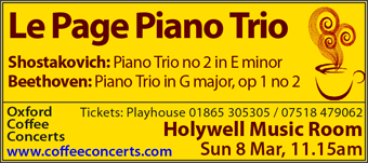 Coffee Concerts: Le Page Piano Trio, Holywell Music Room, Sunday 8th March