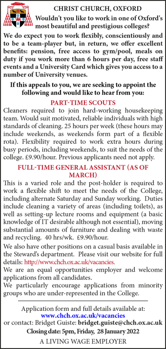Christ Church seeks Scouts (P/T) and General Assistant (F/T)