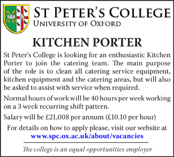 St Peter's College seeks Kitchen Porter