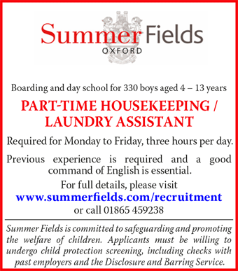 Summer Fields School seeks a Part-time Housekeeping / Laundry Assistant