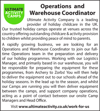 Ultimate Activity seek an Operations and Warehouse Coordinator