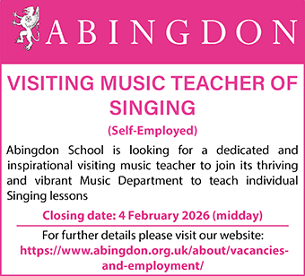 The Abingdon Foundation is looking to appoint a VISITING MUSIC TEACHER OF SINGING