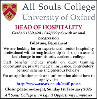 All Souls College seek Head of Hospitality