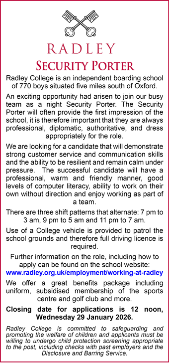 Radley College seeks a Security Porter to work night-time shifts
