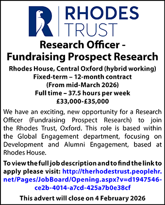 Rhodes Trust seeks Research Officer - Fundraising Prospects