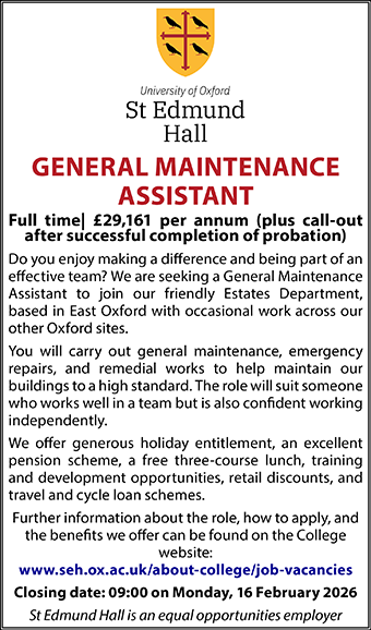 St Edmund Hall seek a General Maintenance Assistant