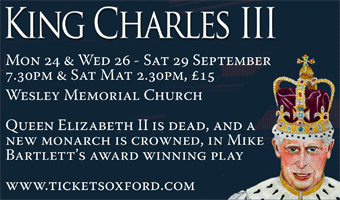 Oxford Theatre Guild present King Charles III, 24 - 29 Sept, Wesley Memorial Church