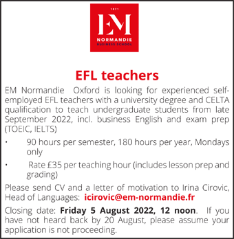 EM Normandie seeks EFL teachers