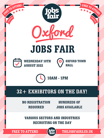 Oxford Jobs Fair: Wednesday 10th August, 10am to 1pm