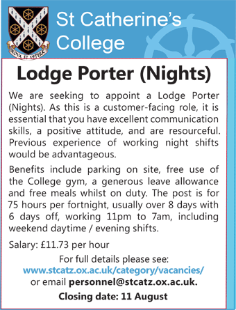 St Catherineâ€™s College seek a Lodge Porter