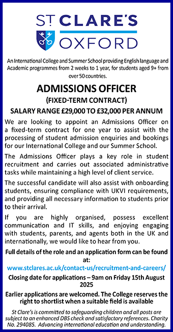 St Clare's seeks Admissions Officer