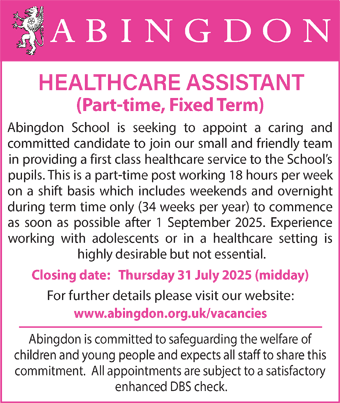 Abingdon School seek Healthcare Assistant (part-time, fixed term)