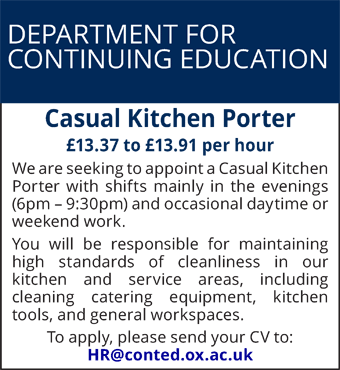 Continuing Education seeks Casual Kitchen Porter