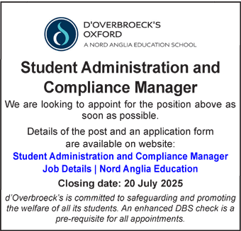 d'Overbroecks seeks Student Administration and Compliance Manager