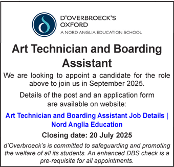 d'Overbroecks seeks Art Technician and Boarding Assistant