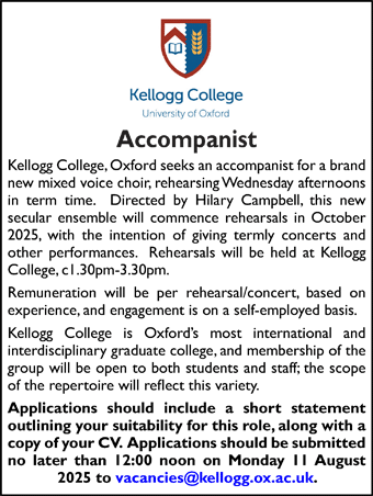 Kellogg College seek Accompanist
