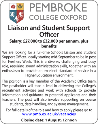 Pembroke College seeks Liaison and Student Support Officer 