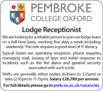 Pembroke College seeks Lodge Receptionist