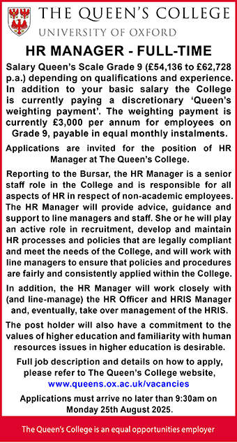 The Queen's College seek HR Manager - FULL-TIME