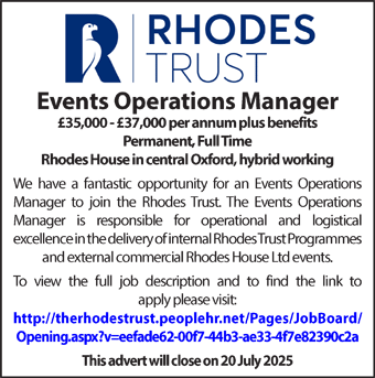 Rhodes Trust seeks an Events Operations Manager