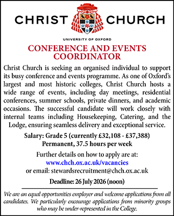 Christ Church, Oxford seek Conference and Events Coordinator