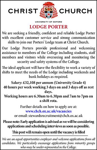 Christ Church, Oxford seek Lodge Porter