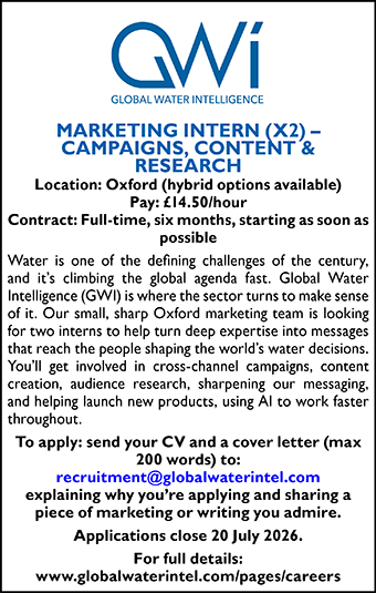 Global Water Intelligence seeks Marketing Intern Global Water Intelligence seeks Marketing Intern