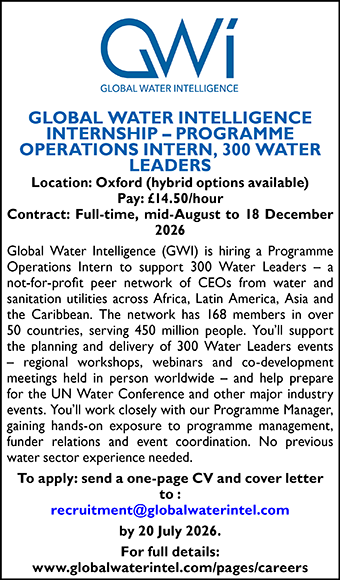 Global Water Intelligence seeks Programme Operations Intern Global Water Intelligence seeks Programme Operations Intern