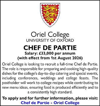 Oriel College seeks Chef de Partie