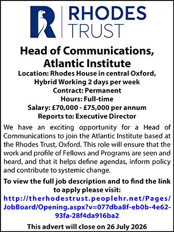 Rhodes Trust seeks Head of Communications, Atlantic Institute 