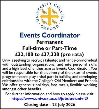 University College Oxford seeks Events Coordinator