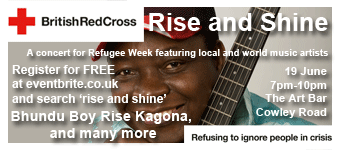 Rise and Shine - a concert for Refugee Week feat. local and world music artists. The Art Bar, 19th June.