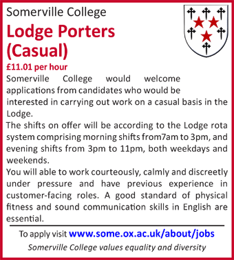 Somerville College seeks Lodge Porters